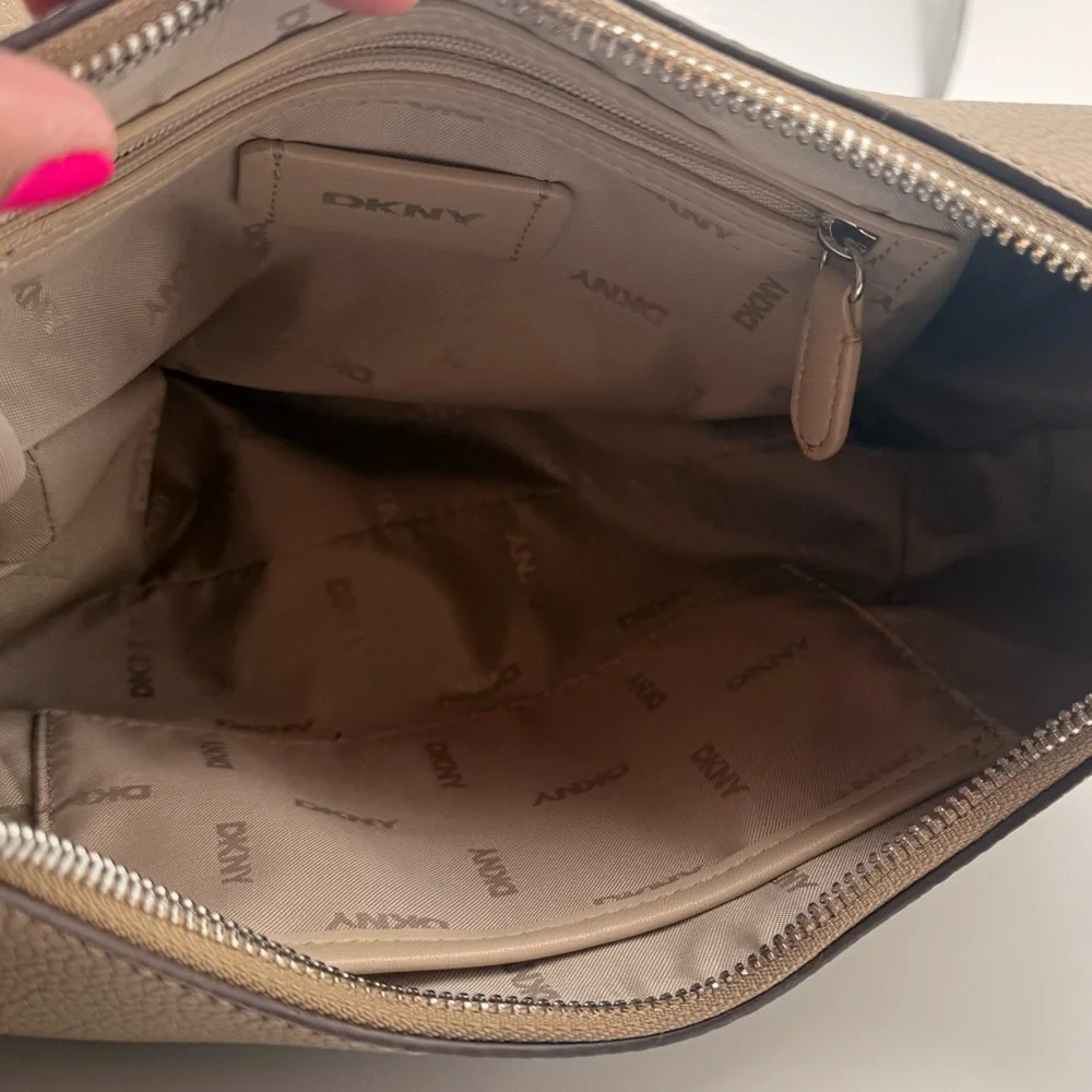 DKNY Tan and Brown Leather Hobo Shoulder Bag
